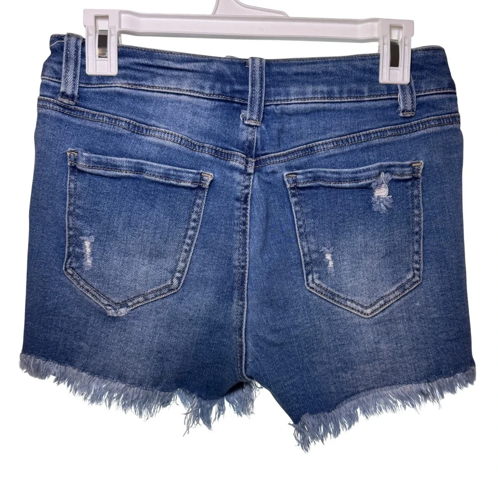WAX Jean Los Angeles Distressed High Waisted Button Fly Denim Shorts Medium Wash